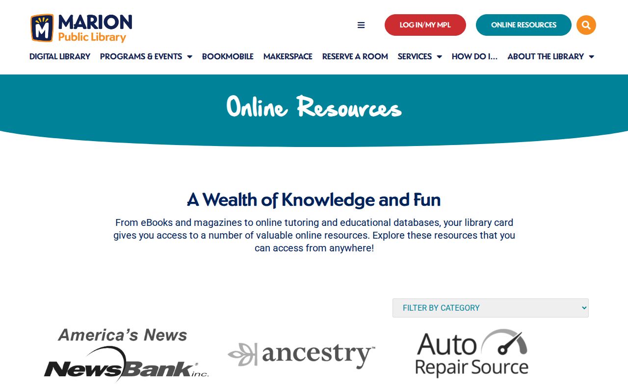 Marion Public Library online genealogy newspaper and digital history resources