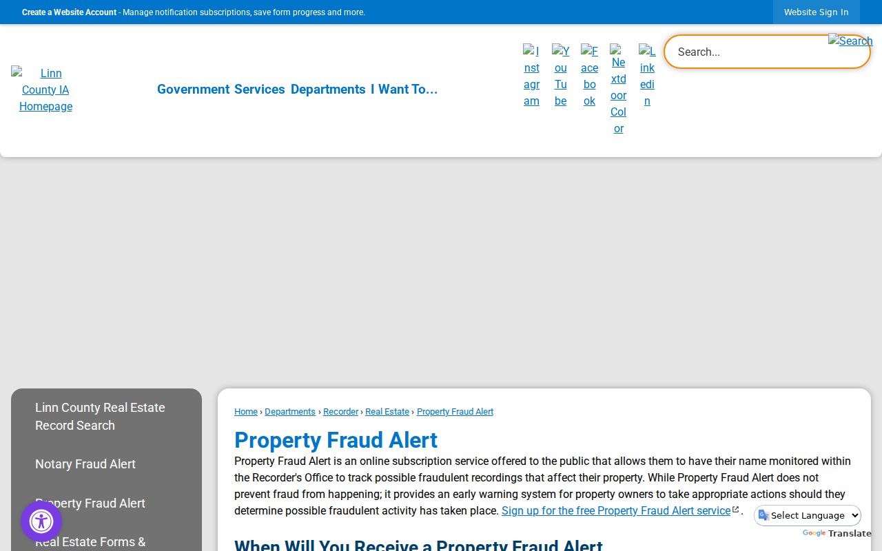 Linn County Property Fraud Alert page for Marion deed names