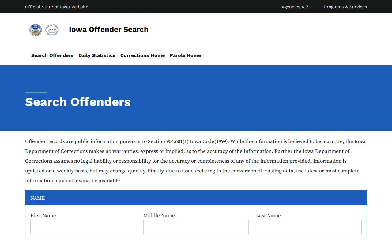 Iowa Department of Corrections offender search used as a separate Marion record source