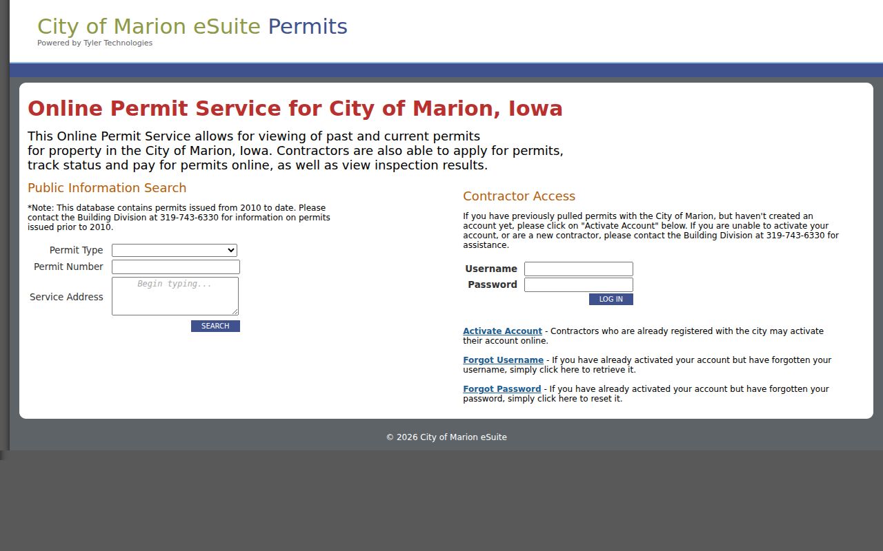 Marion public permit search fields for service-address research